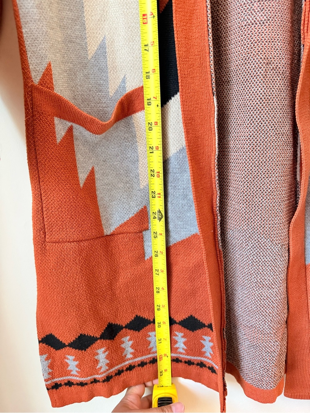 Aztec Pattern Open-Front Cardigan Sweater - Rust M - Picture 8 of 16